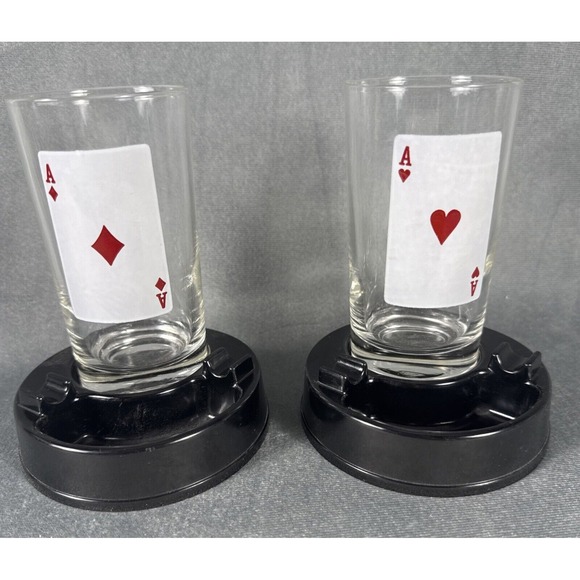 The Unbranded Brand Other - Vintage Mid Century Aces Up Tumblers Ashtray Holders Card Playing Casino